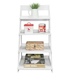 Haillusty Versatile ModernStand With Multi-Tiered Storage | Stylish IndoorDisplay Shelf White Ladder Bookshelf & Decorative Shelving Unit | The Wood Plastic 4-Tier.