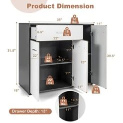 COSTWAY Buffet Sideboard Storage Cabinet, White Kitchen Sideboard With Spacious Table Top, 2 Door Cabinets, Large Drawer, Adjustable Shelf, Anti-Toppling Device, Console Cupboard For Home Living Room -Amazon Store 41LhasDAlRL