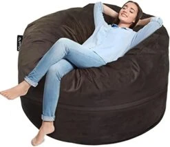 Anuwaa Bean Bag Chair Cover - Soft Suede Fabric Bean Bag Cover, Washable Lazy Sofa Bed Cover, Sack Bean Bag Chair For Adults And Teens, Living Room Furniture, 4ft Black(Cover Only, No Filler) -Amazon Store 41LkrFy2L2L. AC 1
