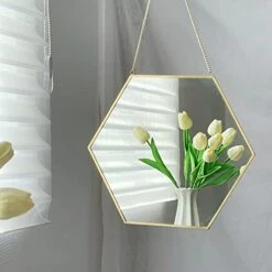 LONGWIN Hanging Wall Hexagon Mirror Decor Gold Geometric Mirror With Chain For Bathroom Bedroom Living Room 9.4"x 8.2" 11 LONGWIN Hanging Wall Hexagon Mirror Decor Gold Geometric Mirror With Chain For Bathroom Bedroom Living Room 9.4"x 8.2" -Amazon Store 41Ll9shE3lL
