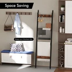 KES 5ft Blanket Ladder, 4-Tier Quilt Ladder Black Ladder Shelf With 3 Adjustable Hooks For Bedroom, Decorative Ladder Metal And Particleboard, Easy Assembly, HLS500-BK 11 KES 5ft Blanket Ladder, 4-Tier Quilt Ladder Black Ladder Shelf With 3 Adjustable Hooks For Bedroom, Decorative Ladder Metal And Particleboard, Easy Assembly, HLS500-BK -Amazon Store 41LmPvcKuvL