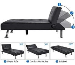 Yaheetech Faux Leather Sofa Bed Sleeper Convertible Futon Sofa Modern Recliner Couch Daybed With Chrome Metal Legs For Living Room Black 13 Yaheetech Faux Leather Sofa Bed Sleeper Convertible Futon Sofa Modern Recliner Couch Daybed With Chrome Metal Legs For Living Room Black -Amazon Store 41LnaKabH3L 1