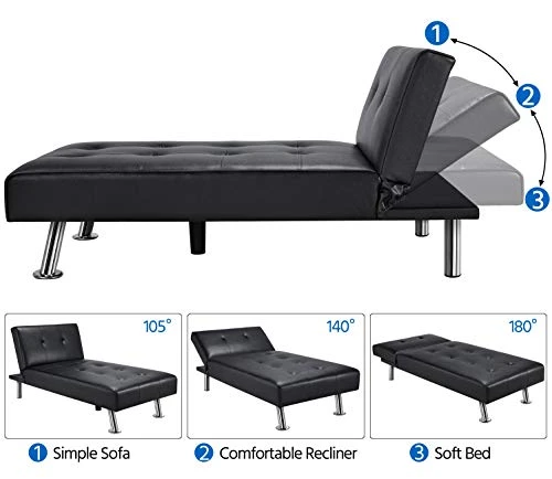 Yaheetech Faux Leather Futon Sofa Bed Sectional Futon Couch Sleeper With Armrest Home Convertible Recliner Couch With Chaise Lounge Black 7 Yaheetech Faux Leather Futon Sofa Bed Sectional Futon Couch Sleeper With Armrest Home Convertible Recliner Couch With Chaise Lounge Black - Image 5