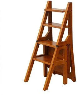 Portable Step Stoo - 4 Wood For Adult Folding Ladder 4 Tier Ladder-Shaped Plant Stand Display Rack Shelf Multi-Function Chair
