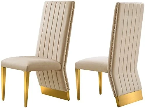 AZhome Dining Chairs With Nail Head Trim, Modern Upholstered Velvet Dining Room Chairs In Lovely Color Tufted And Gold Stainless Steel, Set Of 2 8 AZhome Dining Chairs With Nail Head Trim, Modern Upholstered Velvet Dining Room Chairs In Lovely Color Tufted And Gold Stainless Steel, Set Of 2 - Image 6