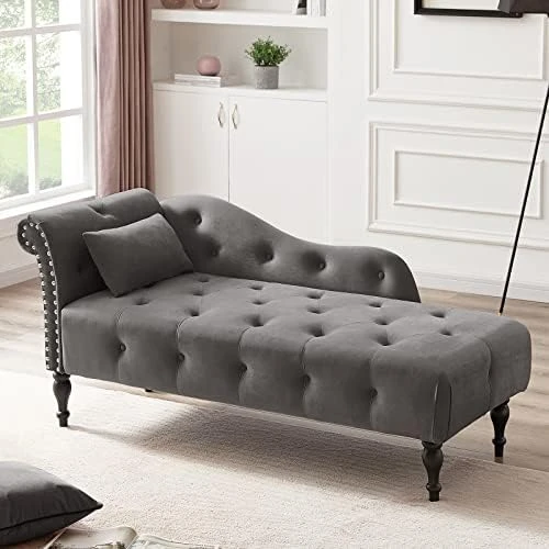 KIVENJAJA Velvet Chaise Lounge Indoor, 60” Tufted Upholstered Lounge Chair With Pillow & Rolled Arm Nailhead Trim For Bedroom Living Room Office, Burgundy 12 KIVENJAJA Velvet Chaise Lounge Indoor, 60” Tufted Upholstered Lounge Chair With Pillow & Rolled Arm Nailhead Trim For Bedroom Living Room Office, Burgundy - Image 10