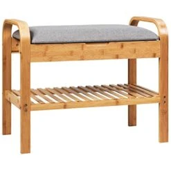 Giantex Shoe Rack Bench With Storage, Bamboo Storage Bench With Cushioned Seat, Padded Seat Shoe Bench With Storage Shelf, Shoe Organizer For Entryway, Hallway, Bedroom, Holds Up To 330 LBS