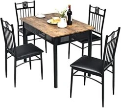 Tangkula 5 Pieces Dining Table And Chairs Set, Vintage Retro Wood Top Metal Frame Padded Seat Dining Table Set Home Kitchen Dining Room Furniture -Amazon Store 41M3E2no8yL. AC