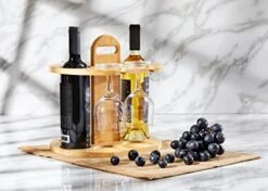 RoyalHouse Bamboo Wine Storage And Display Rack, Holds 2 Bottles And 4 Glasses, Sleek, And Chic Looking Countertop Wine Bottle Holder And Glass Hanger, Assembly Required -Amazon Store 41M6PPAIRjL