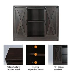 4 EVER WINNER Farmhouse Coffee Bar, Wood Coffee Bar Cabinet With Sliding Barn Doors, Adjustable Shelves, Kitchen Buffet Storage Cabinet Cupboard Credenza Server Table For Dining Room, Espresso -Amazon Store 41M6ZIJkZKL