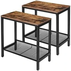 HOOBRO Side Tables, Set Of 2 Narrow Nightstands, Industrial End Table With Flat Or Slant Adjustable Mesh Shelf For Small Spaces, Stable Metal Frame And Easy Assembly, Rustic Brown And Black BF24BZ01 -Amazon Store 41M7bqS0TmL. AC