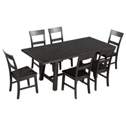 CITYLIGHT 7 Piece Dining Table Set Extendable Table With 18” Leaf And 6 Chairs, Wood Rectangular Dining Room Set, Retro Industrial Style Kitchen Dining Table Set For 6~8 People (Espresso) -Amazon Store 41M9DUnIhWL