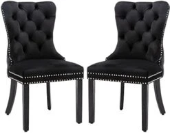 KCC Velvet Dining Chairs Set Of 2, Upholstered High-end Tufted Dining Room Chair With Nailhead Back Ring Pull Trim Solid Wood Legs, Contemporary Nikki Collection Modern Style For Kitchen, Beige -Amazon Store 41MAn8e3EoL. AC