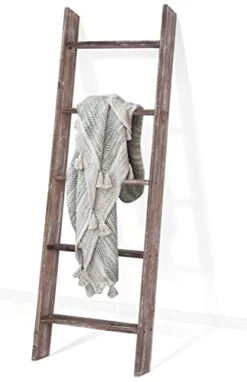 TEAKMAMA Blanket Ladder 4.5 Ft Blanket Rack, Decorative Blanket Ladder Farmhouse Blanket Holder, Wall Leaning Blanket Ladders For Living Room, Easy To Assemble - Brown