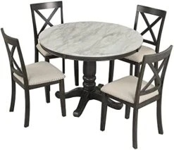 Merax 5-Piece Extendable Round Dining Table Set With 4 Upholstered Chairs, Retro Style Wood Kitchen Dining Table With Soft Cushion & Backs For Dining Room (Natural Wood Wash) -Amazon Store 41MExu8G3KL. AC