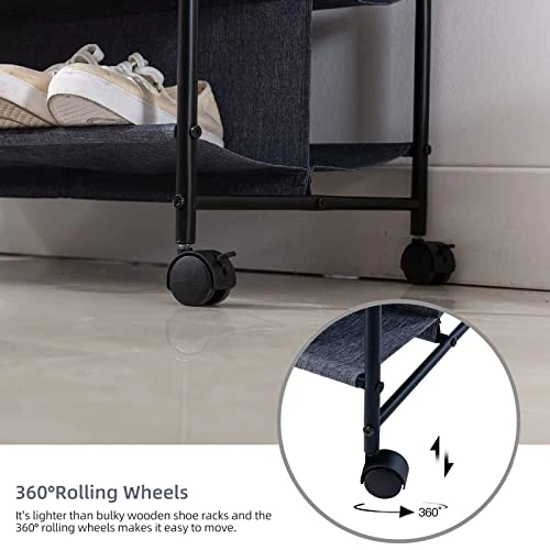 UHSTORAGE Shoe Rack With Rolling Wheels, Double Capacity Casual Shoe Rack Organizer Up To 30 Pairs, 5 Tier Vertical Durable Fabric Shoes Storage With Metal Frame, Grey (Dark Grey) 8 UHSTORAGE Shoe Rack With Rolling Wheels, Double Capacity Casual Shoe Rack Organizer Up To 30 Pairs, 5 Tier Vertical Durable Fabric Shoes Storage With Metal Frame, Grey (Dark Grey) - Image 6