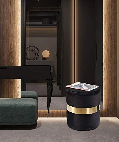DEERUN Round Velvet Storage Ottoman Foot Rest Stool/Upholstered Footstool/Side Table Seat Make Up Stool With Stainless Steel Band, Pack Of 2 (Black) 9 DEERUN Round Velvet Storage Ottoman Foot Rest Stool/Upholstered Footstool/Side Table Seat Make Up Stool With Stainless Steel Band, Pack Of 2 (Black) - Image 7