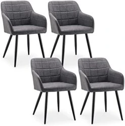 CLIPOP Upholstered Modern Dining Chair Set Of 4, Faux Leather Kitchen Armchair With Padded Seat, Armrest, Heavy Duty Metal Leg, Leisure Side Chair For Living Room Lounge Cafe, Light Grey -Amazon Store 41MSRbtyqaL. AC