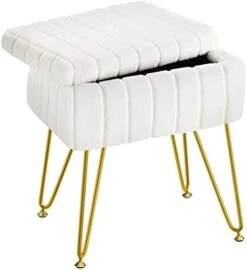 Greenstell Vanity Stool Chair Faux Fur With Storage, 15.7"L X 11.8"W X 19.4"H Soft Ottoman 4 Metal Legs With Anti-Slip Feet, Furry Padded Seat, Modern Multifunctional Chairs For Makeup, Bedroom White -Amazon Store 41MW0PmJ6bL. AC