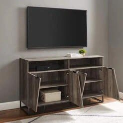 Walker Edison Angled Door Cabinet-Sideboard-Buffet With Open Shelf Storage, 58, Grey Wash -Amazon Store 41MgDq3WAhL