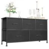 Devoko Dresser For Bedroom With 5 Drawers, Wide Chest Of Drawers With Fabric Bins, Storage Organizer Unit With Steel Frame And Wooden Top For Living Room, Closets, TV Stand,Hallway And Entryway