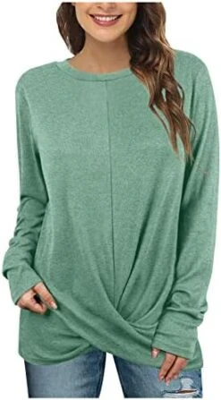 Long Sleeve Shirts For Women,Casual Crew Neck Fashion Front Twist Slit Pullover Top Solid Loose Workout Tops -Amazon Store 41MldX7fOJL. AC