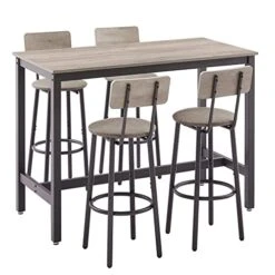 CALABASH Bar Table And Chairs Set,Industrial Counter Height Pub Table With 4 Chairs,Bar Table Set 5 Pieces Dining Table Set Home Kitchen Breakfast Table Set(Grey, Rectangular 1Table +4 Stools) -Amazon Store 41MlrZXPzAL