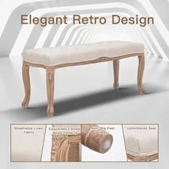 XRHOM Foot Stools Ottoman Entryway Bench Vanity Stool Shoe Bench Upholstered Dining Room Bench Foot Rest With Carved Pattern Solid Rubber Wood Legs For Bedroom, Beige 12 XRHOM Foot Stools Ottoman Entryway Bench Vanity Stool Shoe Bench Upholstered Dining Room Bench Foot Rest With Carved Pattern Solid Rubber Wood Legs For Bedroom, Beige -Amazon Store 41Mnc44bTPL