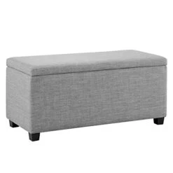 Amazon Basics Upholstered Storage Ottoman And Entryway Bench, 35.5"W X 16.5"D X 17"H, Light Gray
