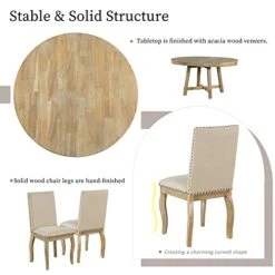 P PURLOVE Round Extendable Dining Table Set For 4 Persons, 5 Piece Round Kitchen Table Set With Extendable Table And 4 Upholstered Dining Chairs for Kitchen Dining Room -Amazon Store 41Ms4kKFhsL