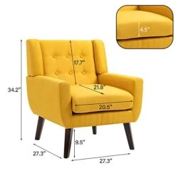 UIXE 3 Piece Indoor Comfy Sectional Sofa With Accent Chairs For Living Room, Linen Fabric Couch Modern Bedroom Loveseat 2-Seat Armchair For Home Apartment Small Space (Yellow) -Amazon Store 41MtLxamQSL