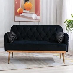 55-inch Small Velvet Couch With Elegant Moon Shape Pillows, Twin Size Loveseat Accent Sofa With Golden Metal Legs, Living Room Sofa With Tufted Backrest, 600 Pounds Weight Capacity, Orange -Amazon Store 41N6nNumdoL. AC