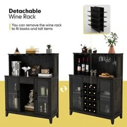 Giantex Buffet Hutch Cabinet, Kitchen Hutch Sideboard, 15 Wine Bottle Modulars, Glasses Holder Rack, Buffet Cabinet On Storage Island, Wood Stationary Kitchenware Server (Grey) -Amazon Store 41NDarjt8lL