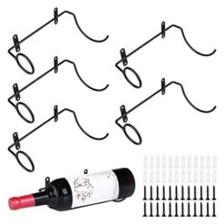 Yimerlen 6 Pcs Spiral Wine Wall Holder, Wall Mounted Wine Rack, Metal Wine Bottle Display Holder For Wine Storage Wall Wine Theme Decor, Black (to The Left Style)