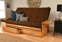 Jerry Sales Queen Size Phoenix Wood Frame, Drawers And 8 Inch Mattress Set Honey Brown Finish W/Folding Trays Living Room Or Den (Frame W/Chocolate Mattress W/Drawers)