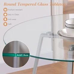 5 Pieces Dining Table And Chairs Set - Modern Round Dining Room Table With 4 Leather Chairs - Tempered Glass Table Top And Chrome Legs Kitchen Table Set For Small Space - White 19 5 Pieces Dining Table And Chairs Set - Modern Round Dining Room Table With 4 Leather Chairs - Tempered Glass Table Top And Chrome Legs Kitchen Table Set For Small Space - White -Amazon Store 41NMK9SIz9L