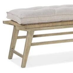 Bed Bench 64.5" W X 21.5" H 18" D Beige Brown Solid Casual Transitional Wood Distressed Natural Finish Cushion Included