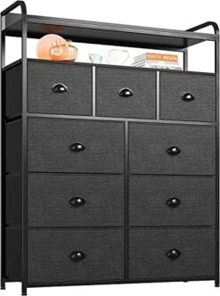 EnHomee Dresser For Bedroom With 9 Drawers, Tall Dressers For Bedroom With Shelves, Fabric Storage Dressers & Chest Of Drawers For Bedroom, Storage Tower Organizer, Grey 11.42" D X 32.7" W X 45.3" H -Amazon Store 41NTDj7ayL. AC