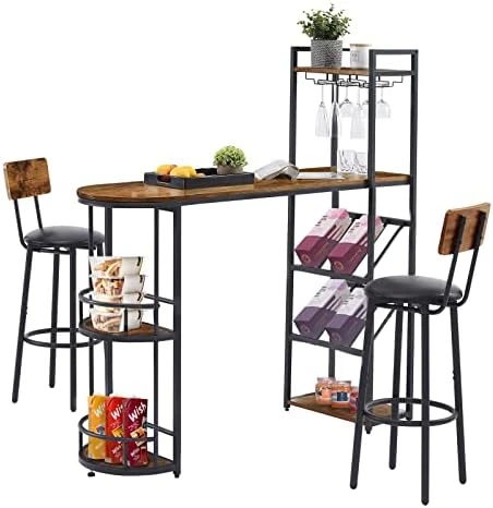WIIS' IDEA 3-Piece Small Bar Dining Table Set For 2, Square Kitchen Table & 2 Barstools Chairs With PU Soft Seat And Backrest For Breakfast Nook, Small Space, Apartment, Grey 7 WIIS' IDEA 3-Piece Small Bar Dining Table Set For 2, Square Kitchen Table & 2 Barstools Chairs With PU Soft Seat And Backrest For Breakfast Nook, Small Space, Apartment, Grey - Image 5