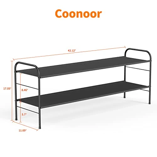 Coonoor 2-Tier Long Shoe Rack Storage For Wide Shoe Shelf Organizer,Black 5 Coonoor 2-Tier Long Shoe Rack Storage For Wide Shoe Shelf Organizer,Black - Image 3