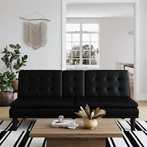 TJLSS Futon With Cupholder, Black Convertible Folding Bed Sofa 5 TJLSS Futon With Cupholder, Black Convertible Folding Bed Sofa - Image 3