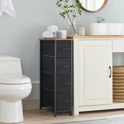 Somdot Narrow Dresser With 4 Drawers, Slim Storage Chest Of Drawers With Removable Fabric Drawers For Closet Small Spaces Bathroom Bedroom Laundry, Black/Rustic Brown -Amazon Store 41NmHNaMZDL