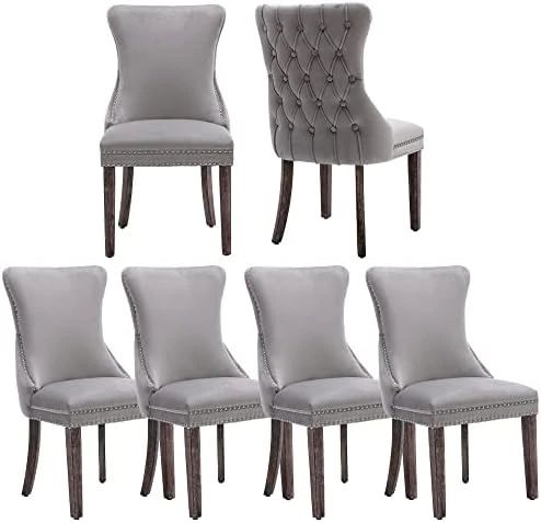 KCC Velvet Dining Chairs Set Of 4, Tufted Upholstered Wingback High-end Dining Kitchen Chair With Nailhead Solid Wood Legs, Contemporary Nikki Collection Modern Style, Beige 9 KCC Velvet Dining Chairs Set Of 4, Tufted Upholstered Wingback High-end Dining Kitchen Chair With Nailhead Solid Wood Legs, Contemporary Nikki Collection Modern Style, Beige - Image 7