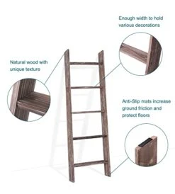 RHF 54" Extra Thick Blanket Ladder,Rustic Wood Ladder, Decorative Heave Duty Ladder For Blanket, Farmhouse Blanket Ladder, Storage Ladder Shelf, Assembly Required, 4.5-Feet (Rustic Brown, 4.5 Ft) -Amazon Store 41NpvEhfy9L