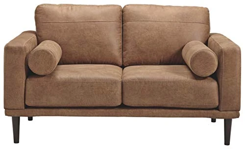 Signature Design By Ashley Arroyo Mid Century Modern Faux Leather Loveseat, Caramel Brown 7 Signature Design By Ashley Arroyo Mid Century Modern Faux Leather Loveseat, Caramel Brown - Image 5