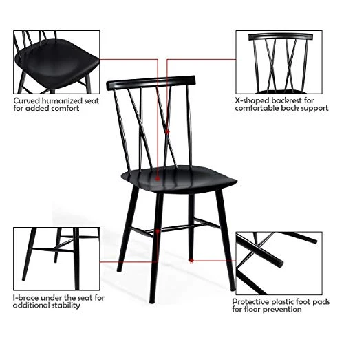 COSTWAY Dining Chair Set Of 2, Farmhouse Windsor Chairs Dining Room Chairs With Spindle Back And Sturdy Metal Construction, Wood Kitchen Side Chairs For Living Room Restaurant, Black (Height 17'') 7 COSTWAY Dining Chair Set Of 2, Farmhouse Windsor Chairs Dining Room Chairs With Spindle Back And Sturdy Metal Construction, Wood Kitchen Side Chairs For Living Room Restaurant, Black (Height 17'') - Image 5
