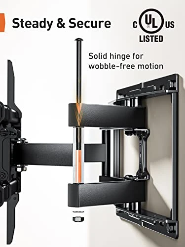 Perlegear UL Listed Full Motion TV Wall Mount For Most 37–82 Inch Flat Curved TVs Up To 110 Lbs, 12″/16″ Wood Studs, TV Mount Bracket With Articulating Arms, Swivel, Tool-Free Tilt, Max VESA 600x400mm 3 Perlegear UL Listed Full Motion TV Wall Mount For Most 37–82 Inch Flat Curved TVs Up To 110 Lbs, 12″/16″ Wood Studs, TV Mount Bracket With Articulating Arms, Swivel, Tool-Free Tilt, Max VESA 600x400mm