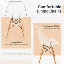 Giantex Set Of 4 Dining Chairs, Clear Dining Side Chairs W/Beech Wood Legs, Shell Designer Pre Assembled Modern Mid Century Transparent Dining DSW Chairs, Plastic Kitchen Chair -Amazon Store 41O3jfEJMHL