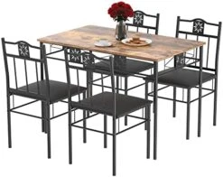VECELO 3-Piece Bar Table Set, Round Tabletop & Chair For Kitchen Dining Room Breakfast, Built-in Wine Rack, Space Saving[X-Large], 33.46" Length X 23.6" Width, Black And Natural -Amazon Store 41O5bOVPCVL. AC 1