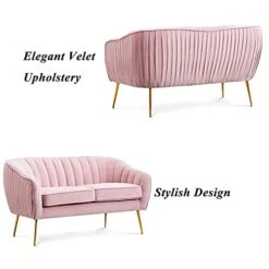 Artechworks Contemporary Tufted Velvet Tub Barrel Loveseat Sofa Chair Upholstered Couch With Golden Metal Legs Club Two-Seat Sofa For Living Reading Room Bedroom Apartment Small Space Dorm, Pink -Amazon Store 41O7Cd0YEEL